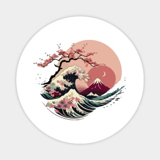 Japanese Cherry Blossom X The Great Wave off Kanagawa Magnet